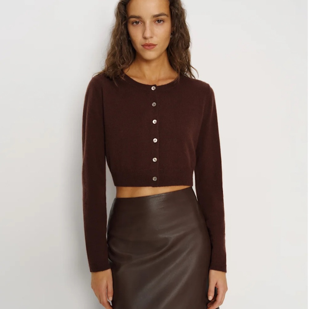 NWT Reformation Janie Cashmere Crew Cardigan - mahogany small